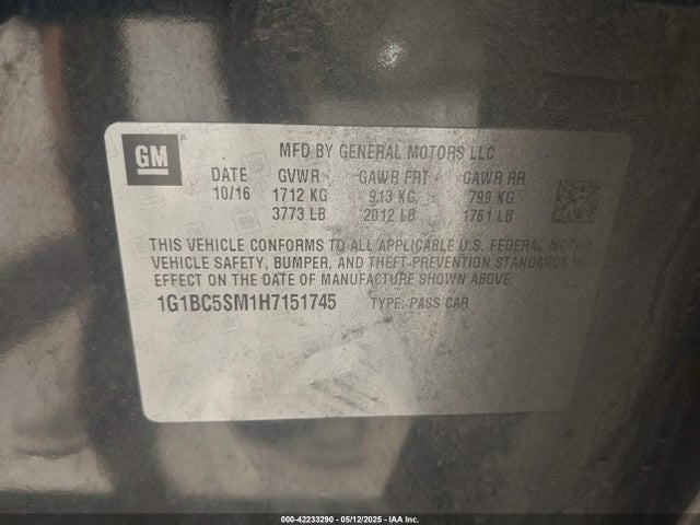 1G1BC5SM1H7151745 Chevrolet le2 -di: direct injection, vvt: variable valve timing, gen, alum