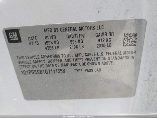 1G1PG5SB1G7111558 Chevrolet Cruze Limited Ltz Auto