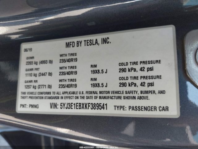 5YJ3E1EBXKF389541 Tesla Model 3 Long Range/performance