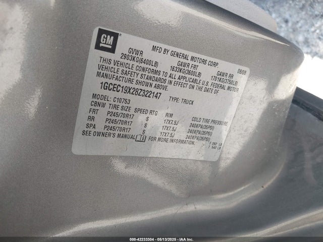 Продажа на аукционе авто 2008 Chevrolet Silverado 1500 Work Truck, vin: 1GCEC19X28Z322147, номер лота: 42233304