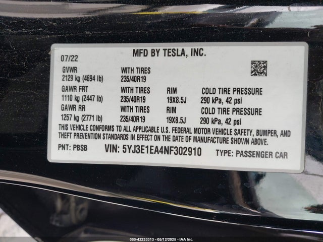 2022 TESLA MODEL 3 5YJ3E1EA4NF302910 Photo 8