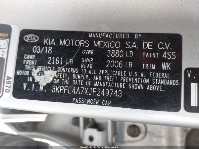 3KPFL4A7XJE249743 KIA FORTE LX