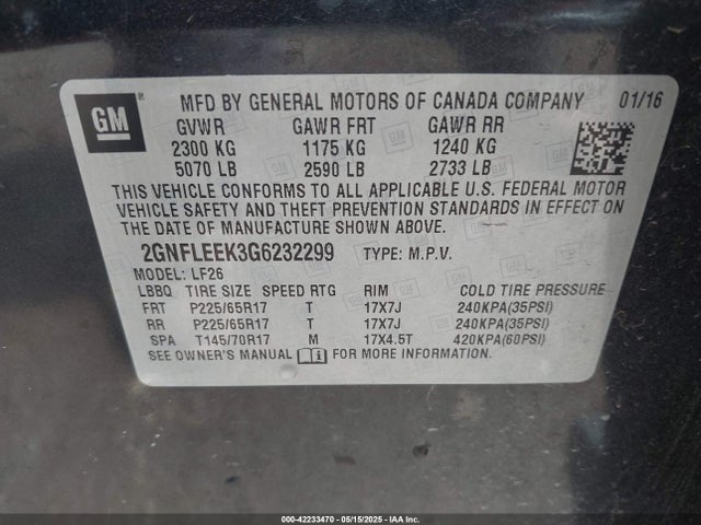 Chevrolet EQUINOX LS 2016 2GNFLEEK3G6232299 Image 9