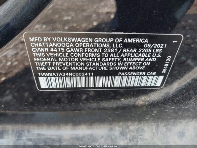 1VWSA7A34NC002411 Volkswagen Passat 2.0t Se