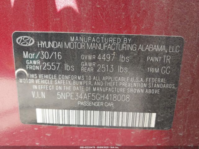 5NPE34AF5GH418008 Hyundai Sonata Sport