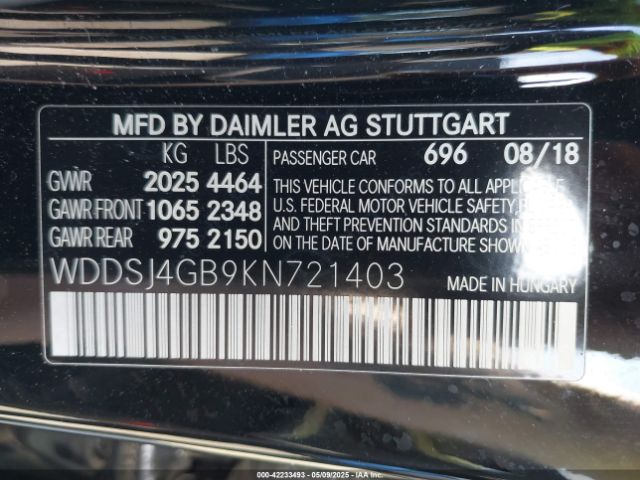 WDDSJ4GB9KN721403 Mercedes-Benz CLA 250 4MATIC