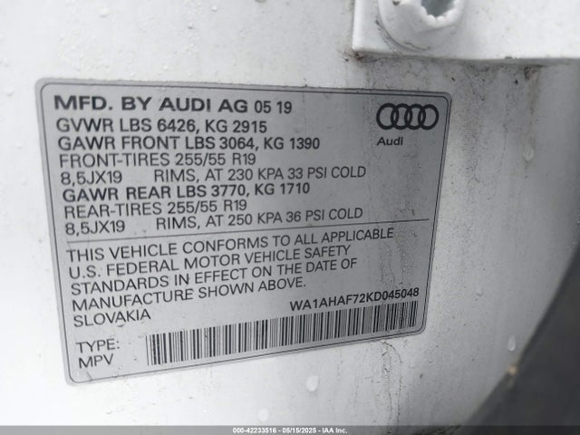 2019 AUDI Q7 WA1AHAF72KD045048 Photo 8