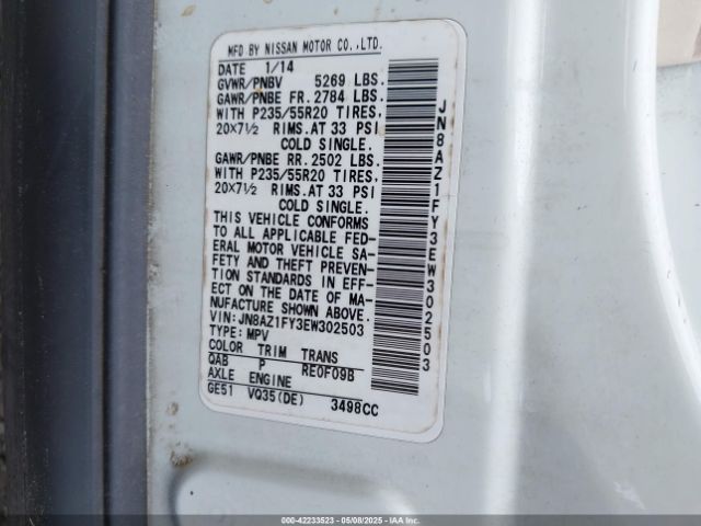 JN8AZ1FY3EW302503 Nissan MURANO CROSSCABRIOLET