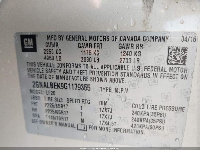 2GNALBEK9G1179355 Chevrolet EQUINOX LS