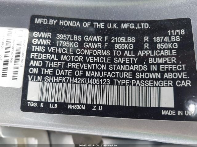 SHHFK7H42KU405123 Honda l15ba