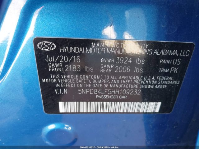 5NPD84LF5HH109232 Hyundai Elantra