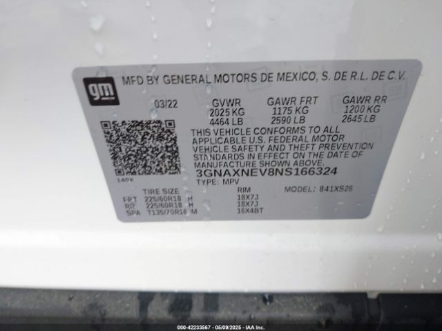 3GNAXNEV8NS166324 Chevrolet Equinox Fwd Premier