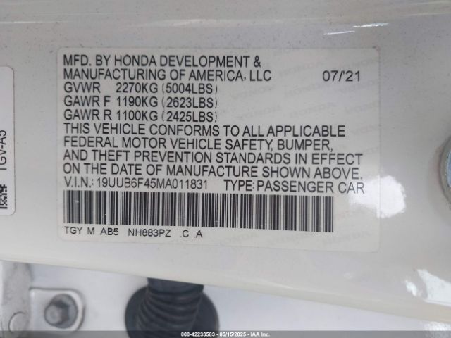 19UUB6F45MA011831 Acura Tlx Technology Package