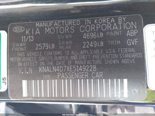 KNALN4D7XE5149228 KIA Cadenza Premium