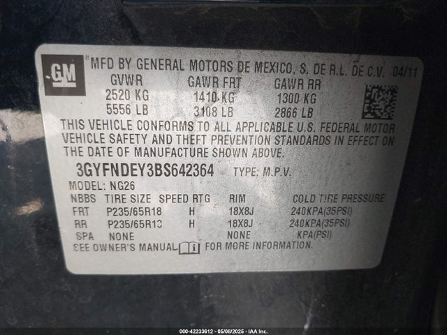 2011 CADILLAC SRX 3GYFNDEY3BS642364 Photo 8