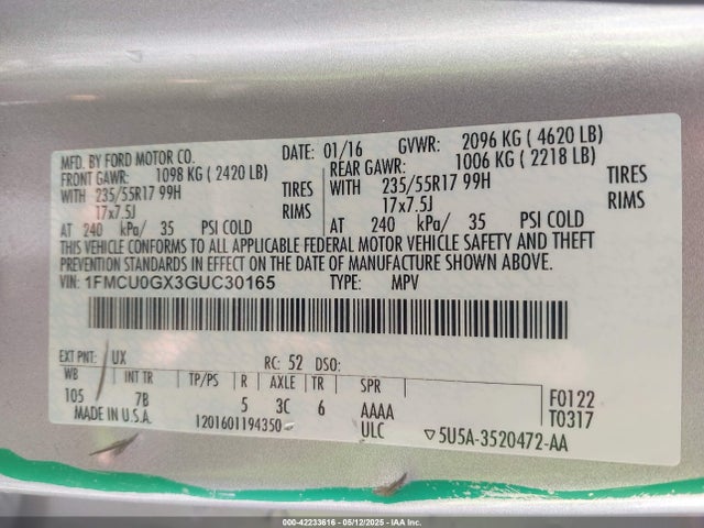 1FMCU0GX3GUC30165 Ford ESCAPE SE
