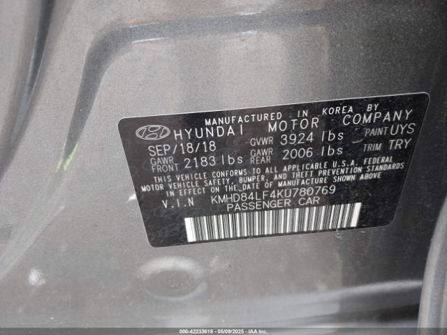 KMHD84LF4KU780769 Hyundai ELANTRA SEL