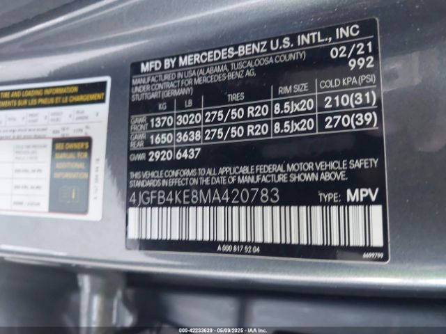 4JGFB4KE8MA420783 Mercedes-Benz Gle 350 4matic