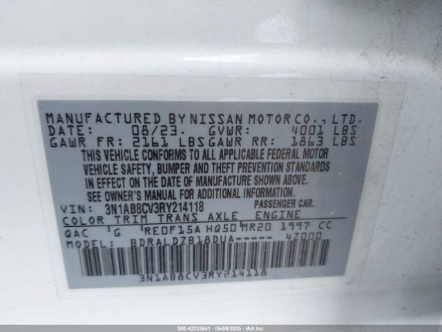 3N1AB8CV3RY214118 Nissan Sentra Sv Xtronic Cvt