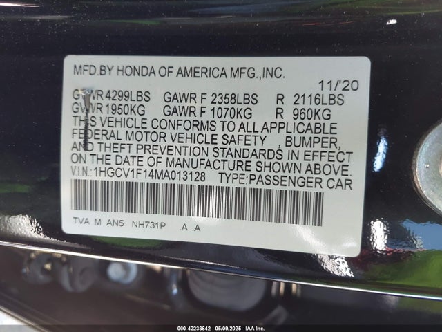 1HGCV1F14MA013128 Honda l15be