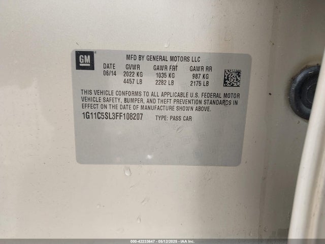 1G11C5SL3FF108207 Chevrolet MALIBU 1LT