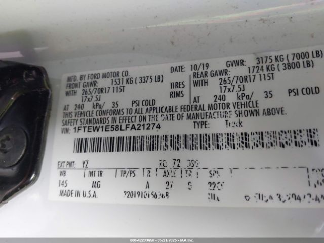 1FTEW1E58LFA21274 Ford F-150 Xlt