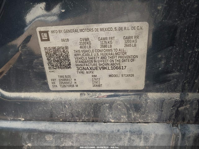 3GNAXUEV9KL106617 Chevrolet lyx - direct injection, vvt, fgt, turbo, alum, gen1