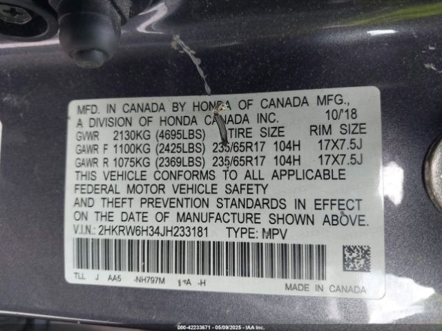 2HKRW6H34JH233181 Honda CR-V LX