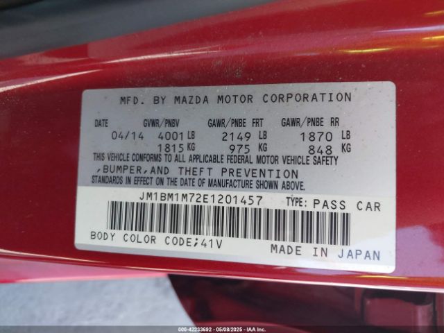 JM1BM1M72E1201457 Mazda Mazda3 I Grand Touring