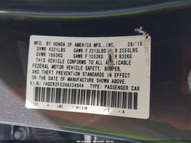 1HGCR2F52HA034644 Honda Accord Sport