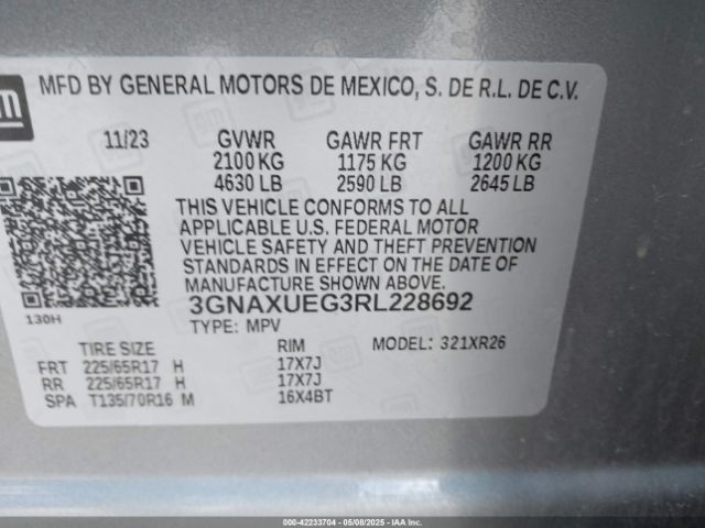 3GNAXUEG3RL228692 Chevrolet Equinox Awd Lt
