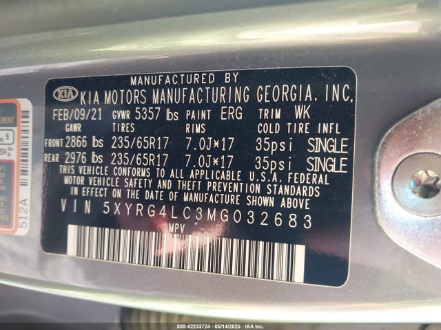 5XYRG4LC3MG032683 KIA gdi theta-iii