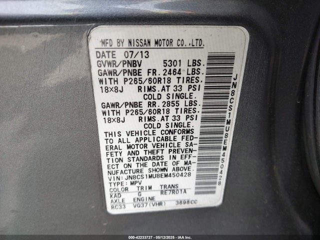 JN8CS1MU8EM450428 Infiniti 2014