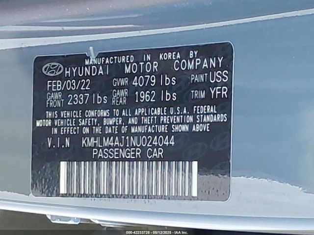 KMHLM4AJ1NU024044 Hyundai Elantra Hybrid Blue