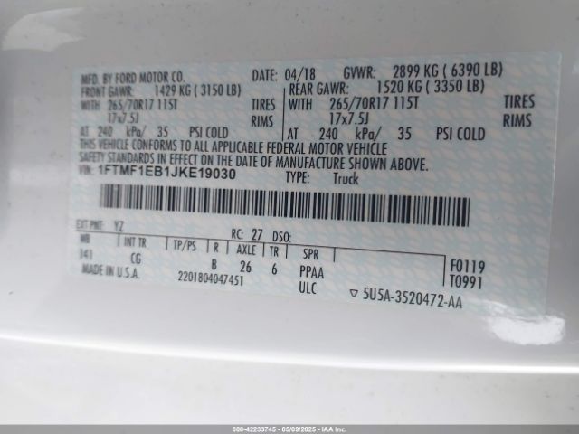 1FTMF1EB1JKE19030 Ford F-150 Xl