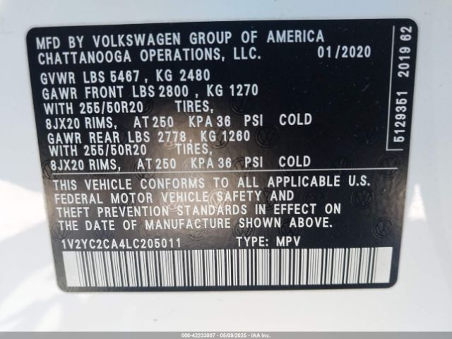 2020 VOLKSWAGEN ATLAS CROSS SPORT 1V2YC2CA4LC205011 Photo 8