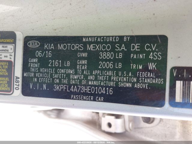 3KPFL4A73HE010416 KIA mpi nu