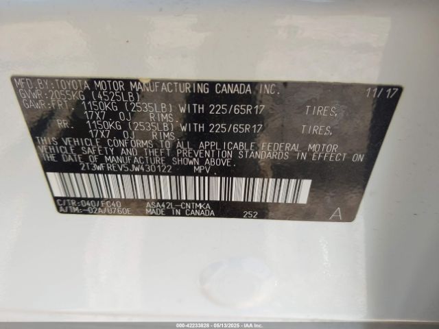 2T3WFREV5JW430122 Toyota Rav4 Xle
