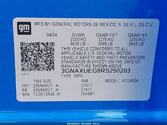 3GNAXUEG9RS250203 Chevrolet Equinox Awd Lt