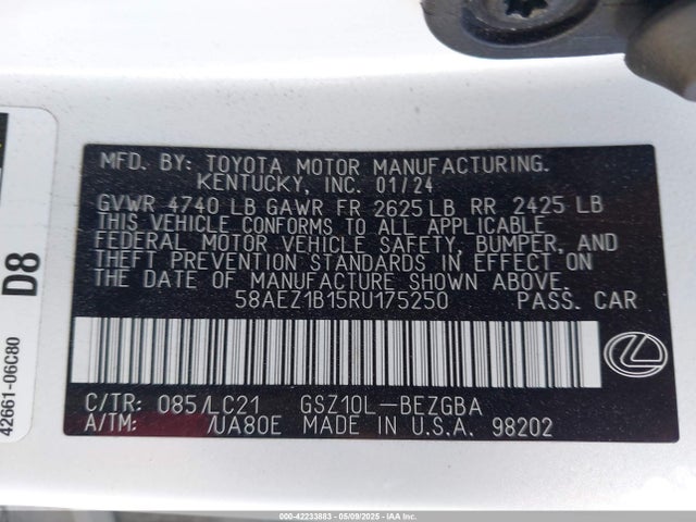 58AEZ1B15RU175250 Lexus 2gr-fks