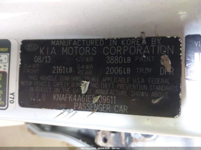 KNAFK4A61E5139611 KIA FORTE LX