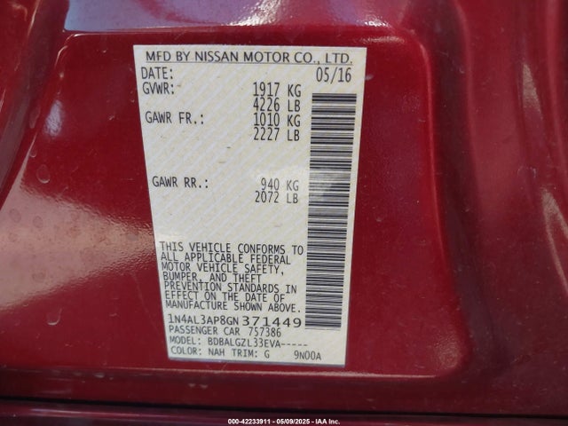 1N4AL3AP8GN371449 Nissan Altima 2.5 S