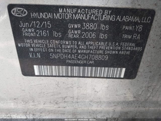 5NPDH4AE4GH708809 Hyundai ELANTRA SE