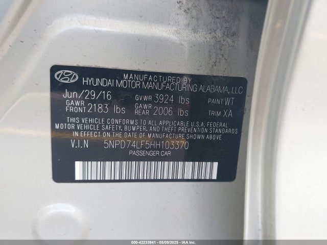 Hyundai ELANTRA SE 2017 5NPD74LF5HH103370 Image 9
