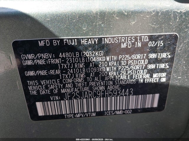 Subaru Forester 2.5i Limited 2015 JF2SJARC9FH593443 Image 9