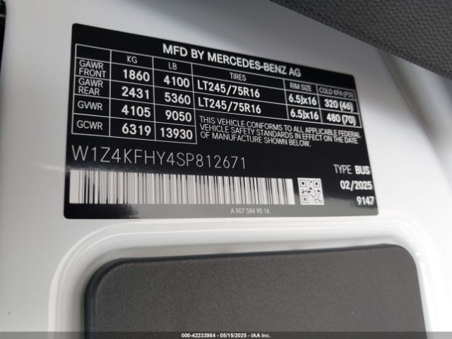 W1Z4KFHY4SP812671 Mercedes-Benz Sprinter 2500 Standard Roof 4-cyl Diesel