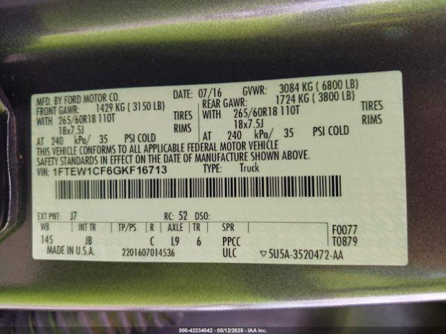 2016 FORD F-150 1FTEW1CF6GKF16713 Photo 8