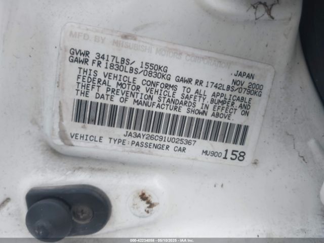 2001 MITSUBISHI MIRAGE JA3AY26C91U025367 Photo 8