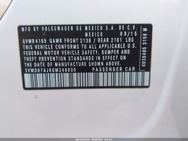 3VWD67AJ6GM248600 Volkswagen Jetta 1.4t Se