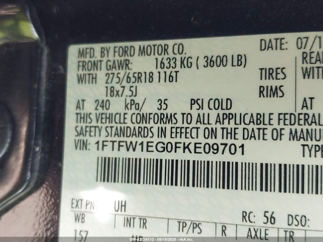 1FTFW1EG0FKE09701 Ford F-150 Lariat